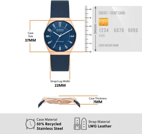 Vista 6 de Skagen Men's Grenen Three-Hand Date Watch with Steel Mesh or Leather Band