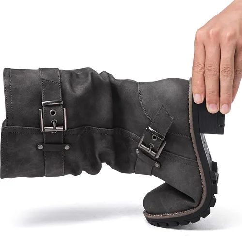 Vista 6 de GLOBALWIN Botas de vestir a media pantorrilla para mujer, botas de motociclista para mujer