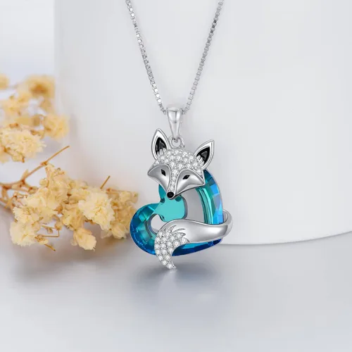 Vista 3 de PELOVNY Heart Crystal Necklace 925 Sterling Silver Peacock Fox Butterfly Necklace Cute Animal Jewelry Birthday Christmas Mothers Day Gifts for Women