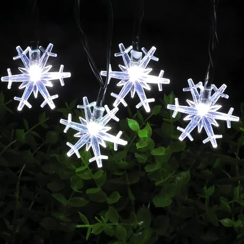 Vista 8 de Guirnalda de luces solares de Navidad para exteriores, impermeables, 30 LED, 20 pies, copos de nieve, luces de hadas de Navidad con 8 modos