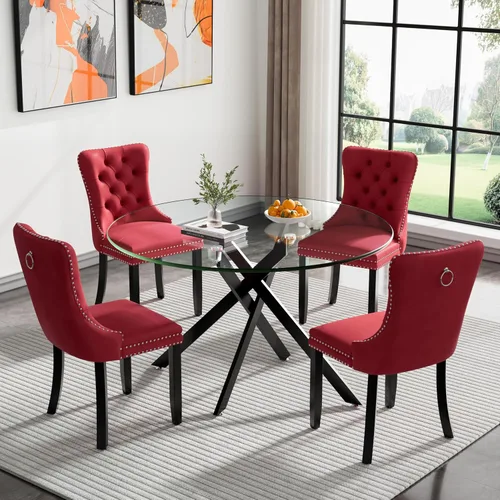 Vista 48 de Juego de mesa de comedor de cristal plateado moderno de 47 pulgadas para 2, juego de mesa de comedor de cocina redonda de 3 piezas con patas