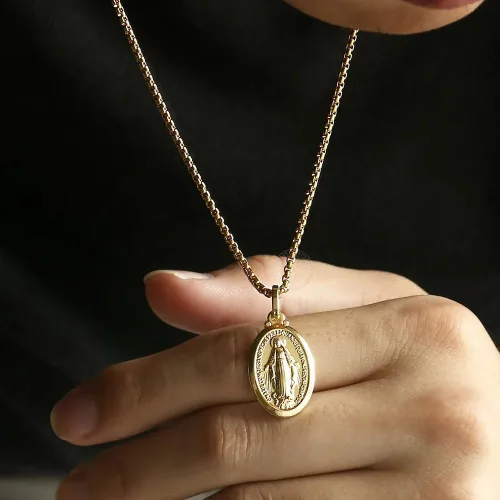 Vista 3 de Collar de Virgen de Guadalupe de oro amarillo de 18 quilates, joyería religiosa, dije de Nuestra Señora, Virgen María, collares con dijes