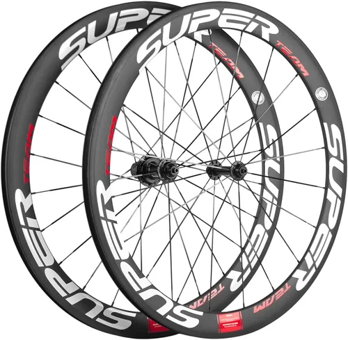 Vista 10 de Superteam Ruedas de Bicicleta de Carretera de Fibra de Carbono 700C, Juego de Ruedas Clincher de 50mm, Mate de 23 de Ancho Amarillo fluorescente