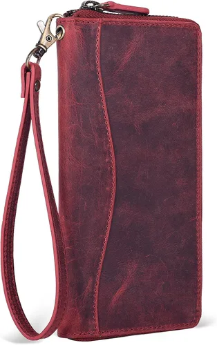 Vista 12 de Oak Leathers Cartera de cuero para mujer – Cartera Clutch RFID para mujer con 8 portadores de tarjetas de crédito, bolsillo para monedas, regalo