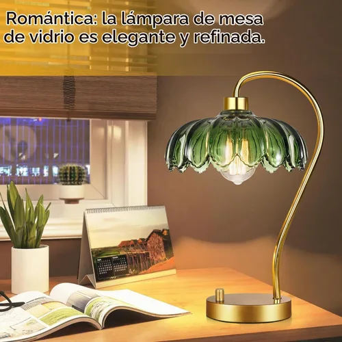 Vista 3 de ILLMTW Lámpara de mesa de flores para dormitorio, sala de estar, pequeñas lámparas doradas, regulables, estilo bohemio, con pantalla de cristal