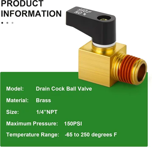 Vista 7 de TAISHER Accesorios de compresor de aire de válvula de bola de drenaje de latón 5 unids 1/4 "NPT macho
