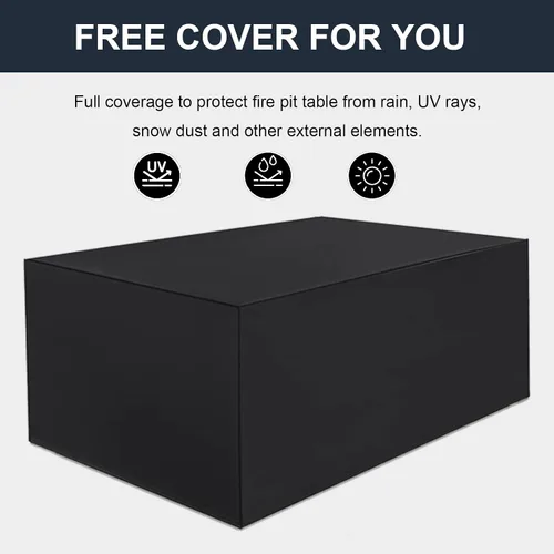 Vista 5 de Mesa para fogón de gas propano de 44 pulgadas para patio exterior, fogón rectangular al aire libre de mimbre de ratán de 60000 BTU con protector