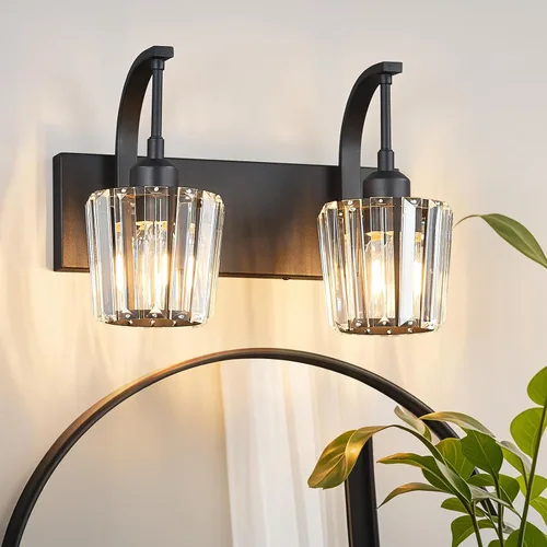 Vista 51 de Luces de tocador de cristal de 3 luces negras para tocador de baño, modernas lámparas de baño de cristal sobre espejo de 23.62 pulgadas de largo