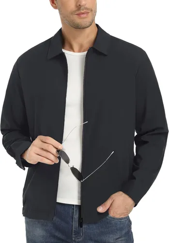 Vista 9 de EKLENTSON Chamarras ligeras para hombre, con cremallera completa, cuello de golf, cortavientos, con bolsillos con cremallera