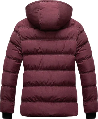 Vista 2 de CREATMO US Abrigo de invierno cálido para mujer, chaqueta de esquí impermeable acolchada con capucha desmontable