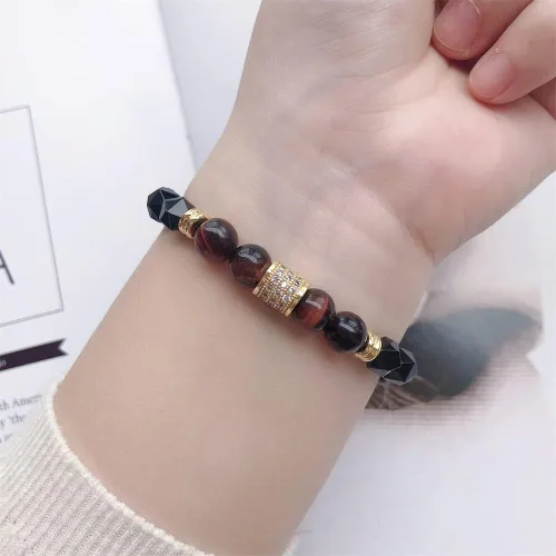 Vista 5 de Xiaofuxian Pulsera de pasión de ojo de tigre rojo natural con obsidiana negra, aumenta la confianza, trae motivación, relación fuerte, pulsera