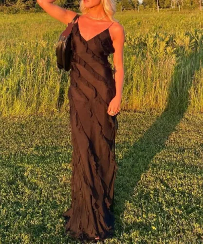 Vista 5 de Vestido de malla transparente con flecos florales 3D para mujer, vestido de malla transparente Y2K con hombros descubiertos, vestido tubo sexy