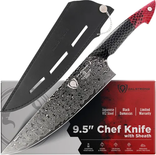 Vista 12 de Dalstrong Juego de 2 Cuchillos - Cuchillo de Chef 8"+Cuchillo de Pelar 4"-Serie Scorpion Hellfire-Acero Ultra™V12 Japonés-Damasco Negro-Mango