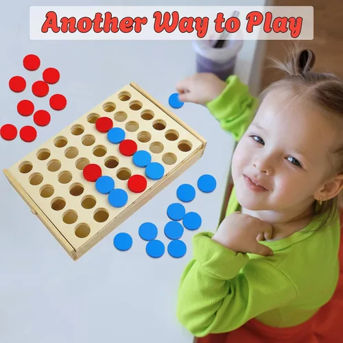 Vista 4 de Juego de mesa de madera 4 en una fila, línea plegable para 4 juegos, juguete clásico de estrategia familiar, juego de conexión de madera para niños