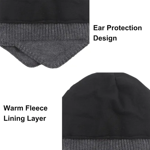 Vista 6 de Muryobao Gorro de punto con puños, cálido invierno con forro polar para hombre, gorro de acrílico suave