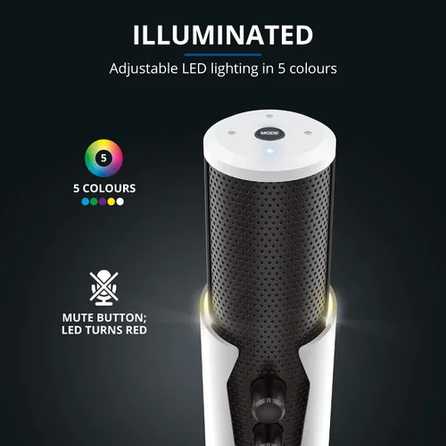Vista 6 de Trust Gaming GXT 258 Fyru - Micrófono de transmisión profesional, 4 patrones de grabación, micrófono para juegos con iluminación LED, micrófono USB