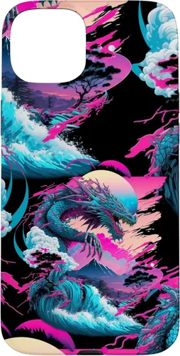 Vista 9 de Dragon Vaporwave Abstract Landscape Moon Tree Waterfall Case for iPhone 17