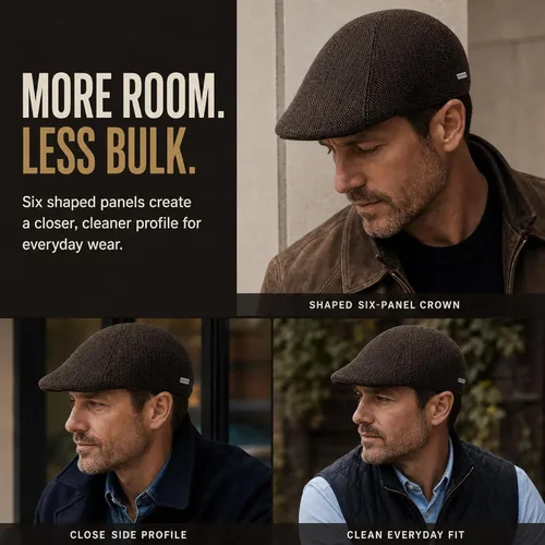 Vista 3 de TOP-EX Gorra plana de 55% lana de 6 paneles para cabezas más grandes Marrón (Brown Herringbone)
