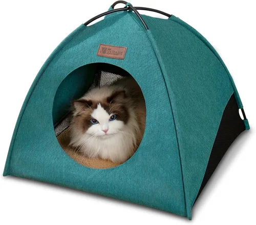 Vista 12 de Tienda de campaña piramidal desplegable para gatos y gatos pequeños de hasta 6.6 libras, resistente al agua, transpirable, plegable, con cojín