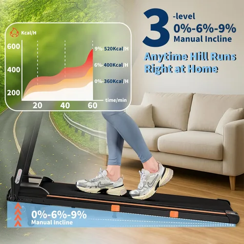 Vista 3 de Caminadora con inclinación, 3 en 1 para debajo del escritorio, portátil, plegable, para el hogar y la oficina, almohadilla pequeña de 3.0 HP