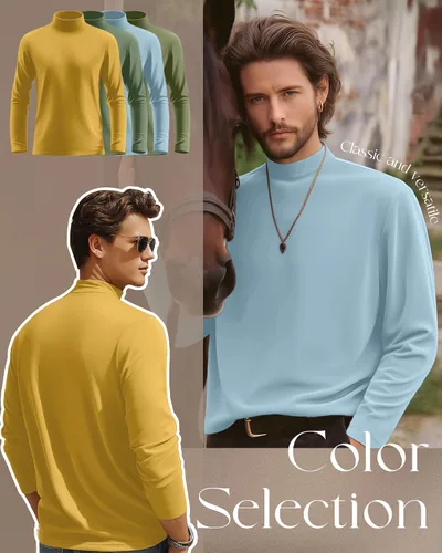 Vista 4 de Paquete de 4 Camisas de Cuello Alto Simulado para Hombre, Suéter Pullover Térmico de Manga Larga, Camiseta Interior Casual de Ajuste Holgado
