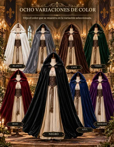 Vista 6 de JPXH Capa medieval con capucha renacentista para hombres y mujeres, disfraz de Halloween Negro