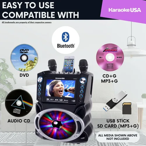 Vista 2 de Karaoke USA Sistema de karaoke portable GF839, color negro, talla única