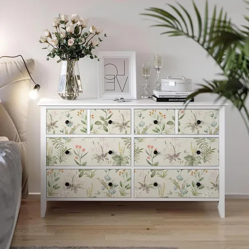 Vista 5 de Simon&Siff - Papel tapiz vintage despegar y pegar beige floral papel adhesivo flores silvestres botánico removible amigable para inquilinos 17,3