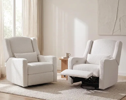 Vista 11 de Mecedora reclinable giratoria eléctrica, gran comodidad, para guardería, color crema Mecedora suave con almohada lumbar y puerto de carga USB