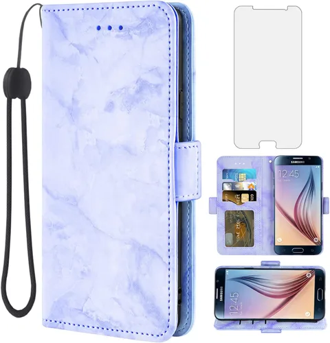 Vista 9 de Asuwish Funda compatible con Samsung Galaxy S6 y protector de pantalla de vidrio templado, soporte para tarjeta celular, ranura para teléfono móvil