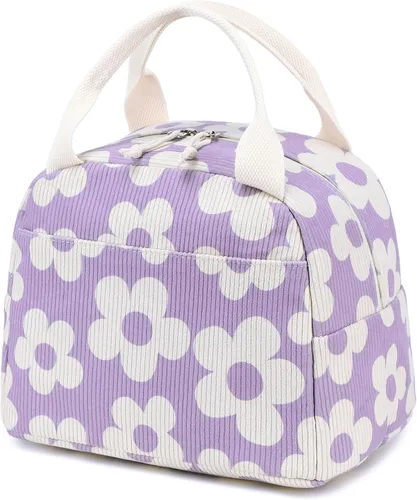 Vista 38 de Bluboon Bolsa de almuerzo para mujer, bonita bolsa de almuerzo de pana con correa para el hombro, reutilizable, aislada, gran capacidad