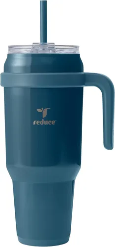 Vista 19 de REDUCE Vaso de acero inoxidable de 24 onzas con asa, con aislamiento al vacío de doble pared, tapa a prueba de sudor y popote reutilizable, mantiene