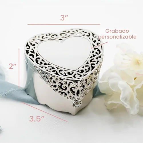 Vista 3 de Cherished Moments - Joyero personalizado con forma de corazón de filigrana Plata-Bautismo