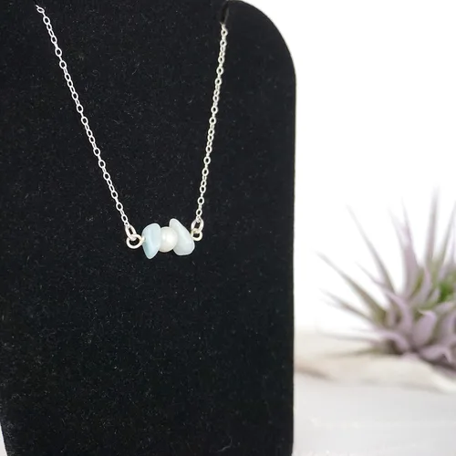 Vista 6 de Collar con dije de cristal de perla y piedra natal para mujer - Plata de ley