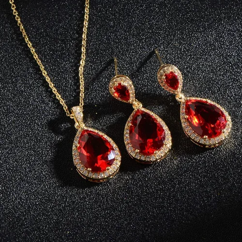 Vista 6 de Mycitta Juego de joyas de novia para boda, chapado en lágrima de 18 quilates, circonita cúbica, diamantes de imitación, juego de aretes para novia