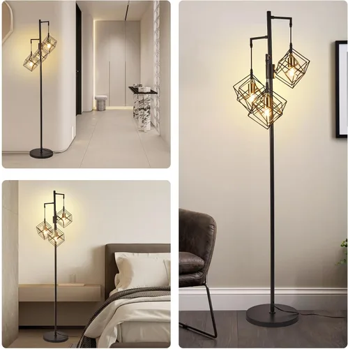Vista 9 de Lámpara de pie regulable para sala de estar, lámpara de pie rústica de 3 luces, lámpara de pie moderna y brillante, lámpara de pie industrial