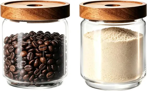 Vista 7 de Tarros de vidrio con tapas de madera herméticas – Mini recipientes de almacenamiento de despensa de cocina de 11 onzas, recipientes decorativos