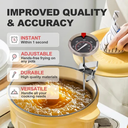 Vista 2 de Termómetro de caramelo que brilla en la oscuridad, impermeable, IP67-9 pulgadas, para freír y dulces con clip para olla, alto calor, impermeable
