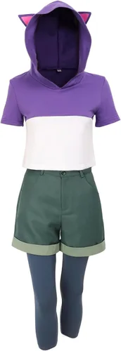 Vista 9 de DAZCOS Disfraz de cosplay con capucha blanca y morado para mujer, talla de EE. UU., con medias para Halloween