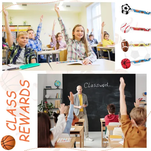 Vista 5 de Chivao Juego de 12 lápices deportivos y borradores para niños, béisbol, fútbol, fútbol, deportes, recuerdos de fiesta para estudiantes, papelería