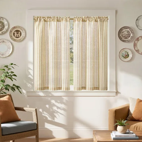 Vista 78 de Jinchan - Cortinas de lino a rayas para cocina, 24 pulgadas, beige, 2