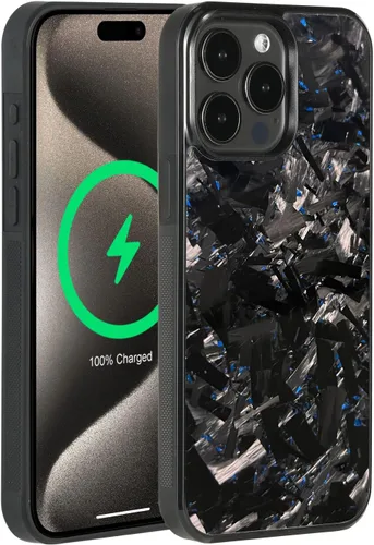 Vista 14 de Grip Series - Funda para iPhone 15 con fibra de carbono forjada real, diseño de bordes agarres, imanes integrados, compatible con cargadores y Negro