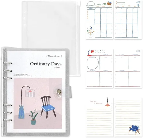 Vista 16 de Monolike A5 FALL IN NEWTRO Ver.2 Diary Set, Be full of happiness - Academic Planner Weekly & Monthly Planner with PVC Cover, Zipper bag, Sticker
