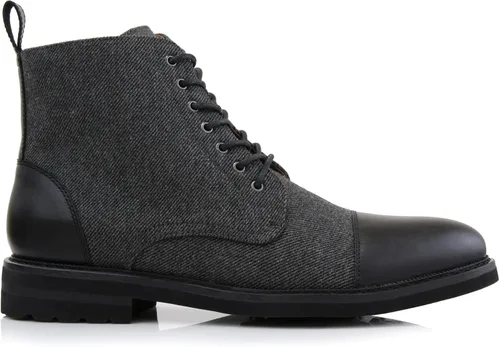 Vista 2 de Polar Fox Botas de tobillo para hombre Colección de botas casuales con cordones Estilos de punta redonda y punta lisa 1. Negro y lana