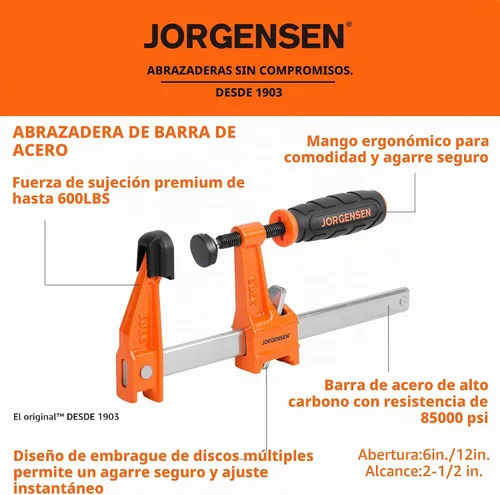 Vista 2 de JORGENSEN Juego de 4 abrazaderas de barra de acero de 600 libras, 6