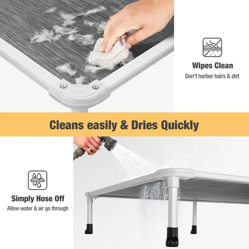 Vista 59 de Veehoo Cama elevada para perros a prueba de mordidas - Cuna elevada refrescante para mascotas - Marco de aluminio plateado y tela de malla