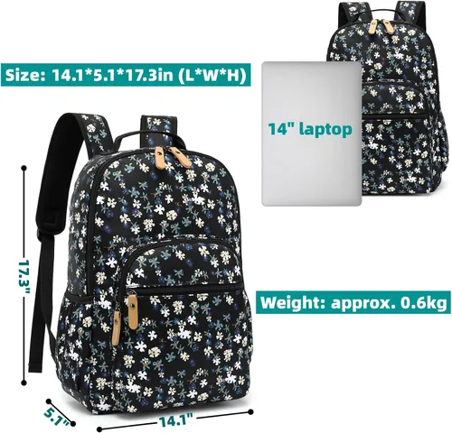 Vista 3 de Mochila para portátil Leaper para mujeres linda mochila floral para niñas para escuela, universidad, viajes, trabajo - mochila ligera para niños