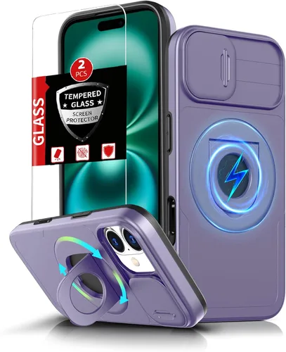 Vista 31 de Funda magnética para iPhone 11 Pro compatible con carga inalámbrica MagSafe, con 2 protectores de pantalla, anillo kickstand de 360° integrado +