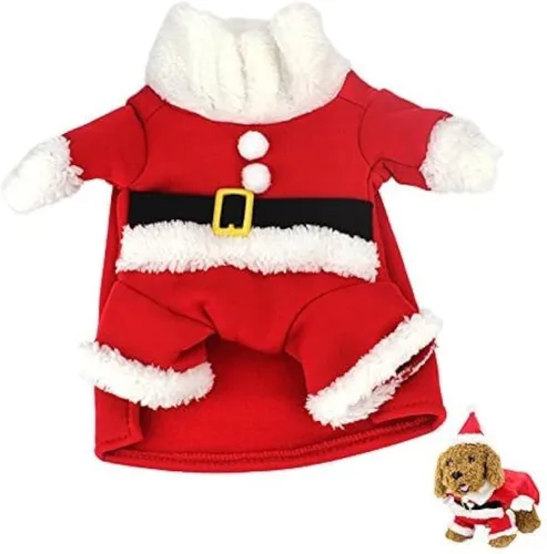 Vista 8 de Idepet Disfraz de Papá Noel para perro, ropa de Navidad para mascotas, abrigo con capucha de invierno para Chihuahua, Yorkshire Poodle (XS)