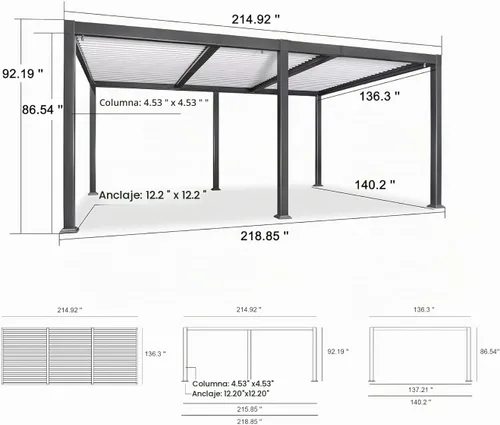 Vista 7 de PURPLE LEAF - Pergola con listones de 11 x 18 pies, marco de aluminio blanco para patios
